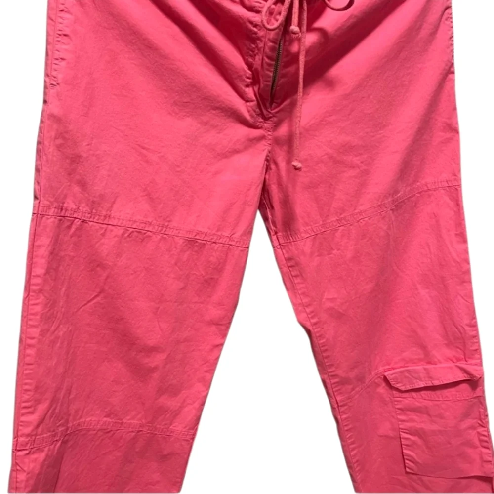 Johnny Was Womens Medium Hot Pink Cropped Cargo Pants Drawstring Wide-leg EUC